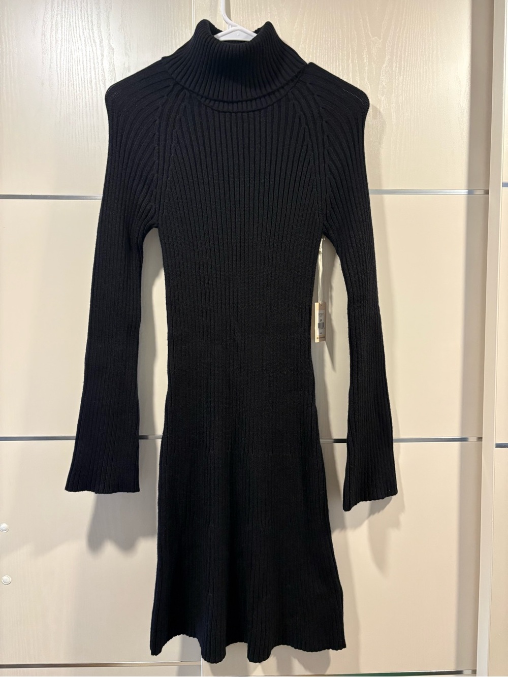 Black Tape_ Black Ribbed Turtleneck Knit Dress
